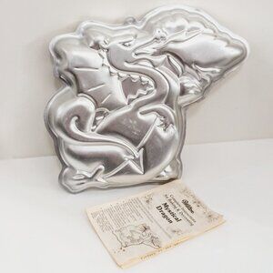Vintage WILTON Cake Pan Mystical Dragon 1984 Bakeware Kitchen Aluminum + Manual